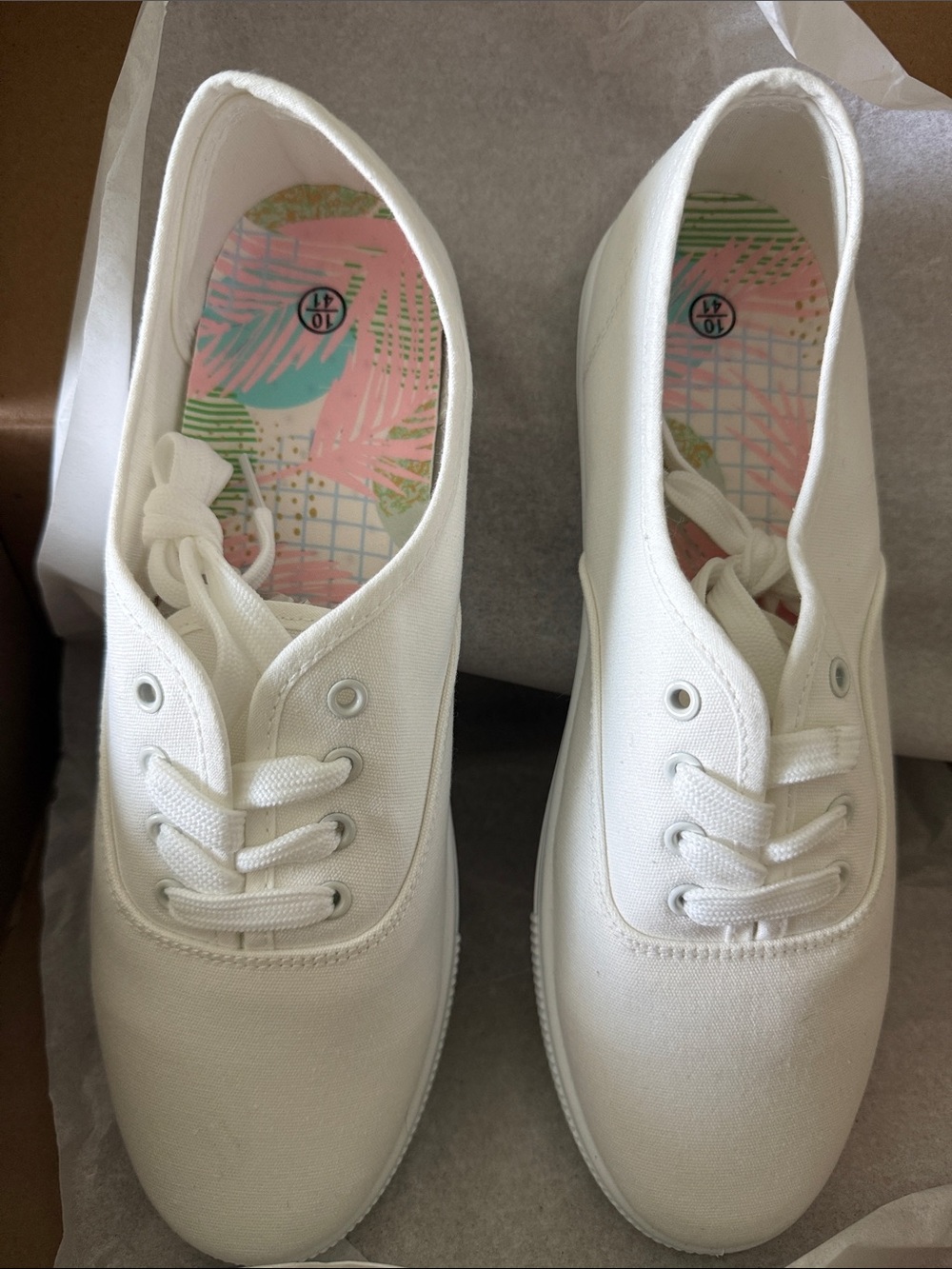 Women's White Canvas Lace-Up Sneakers - Picture 2 of 5